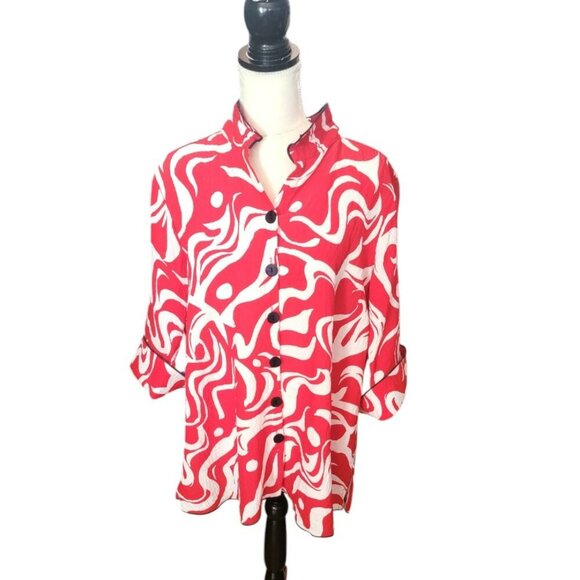 Ali Miles Red and White Swirls with Black Edging with Wired Collar Jacket Top - Picture 1 of 4